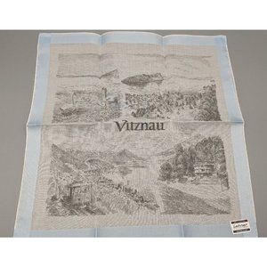 NOS Lehner Vintage VITZNAU SWITZERLAND Scenic Hankie Handkerchief HAND ROLLED